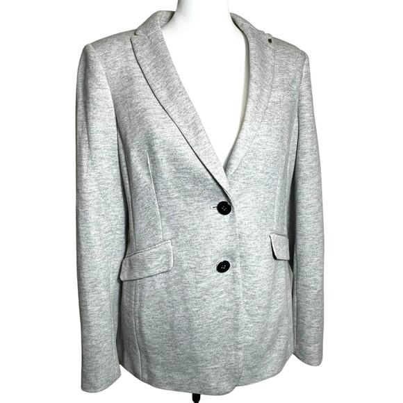 TOMMY HILFIGER Blazer Jacket‎ Women's 12 Gray Navy Preppy Elbow Patches Fitted - Picture 2 of 14